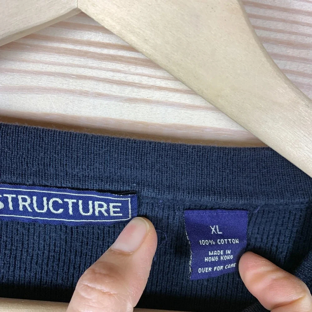 Y2K Structure Sweater XL Striped Pullover V Neck‎ Blue 90s Skater Surf